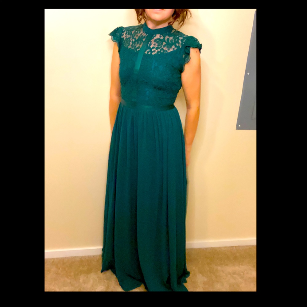 High neck Lace top dress in Green